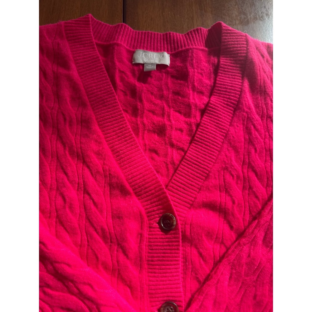 J.Crew Cashmere Cable Knit V-Neck Cardigan Hot Pink XL Womens Sweater
